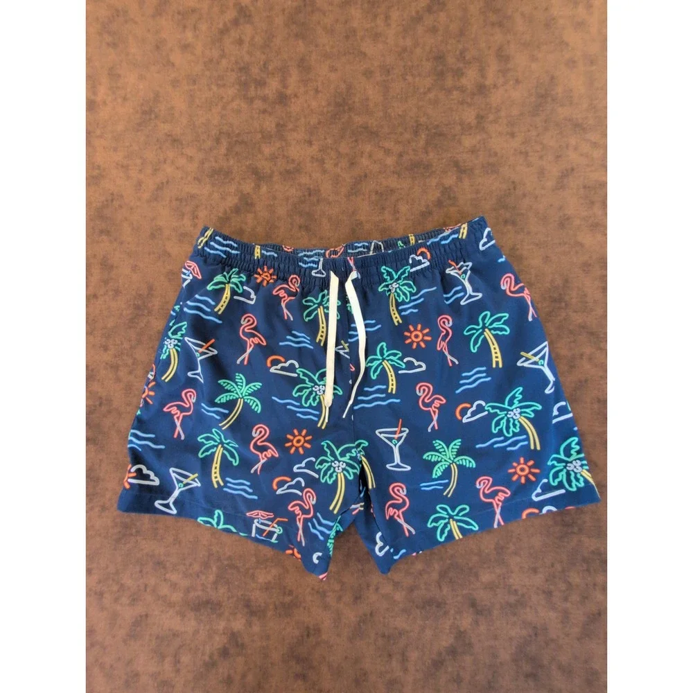 Chubbies Mens Neon Flamingo Palm Tree Swim Trunks Navy Blue XL 5.5 Inseam